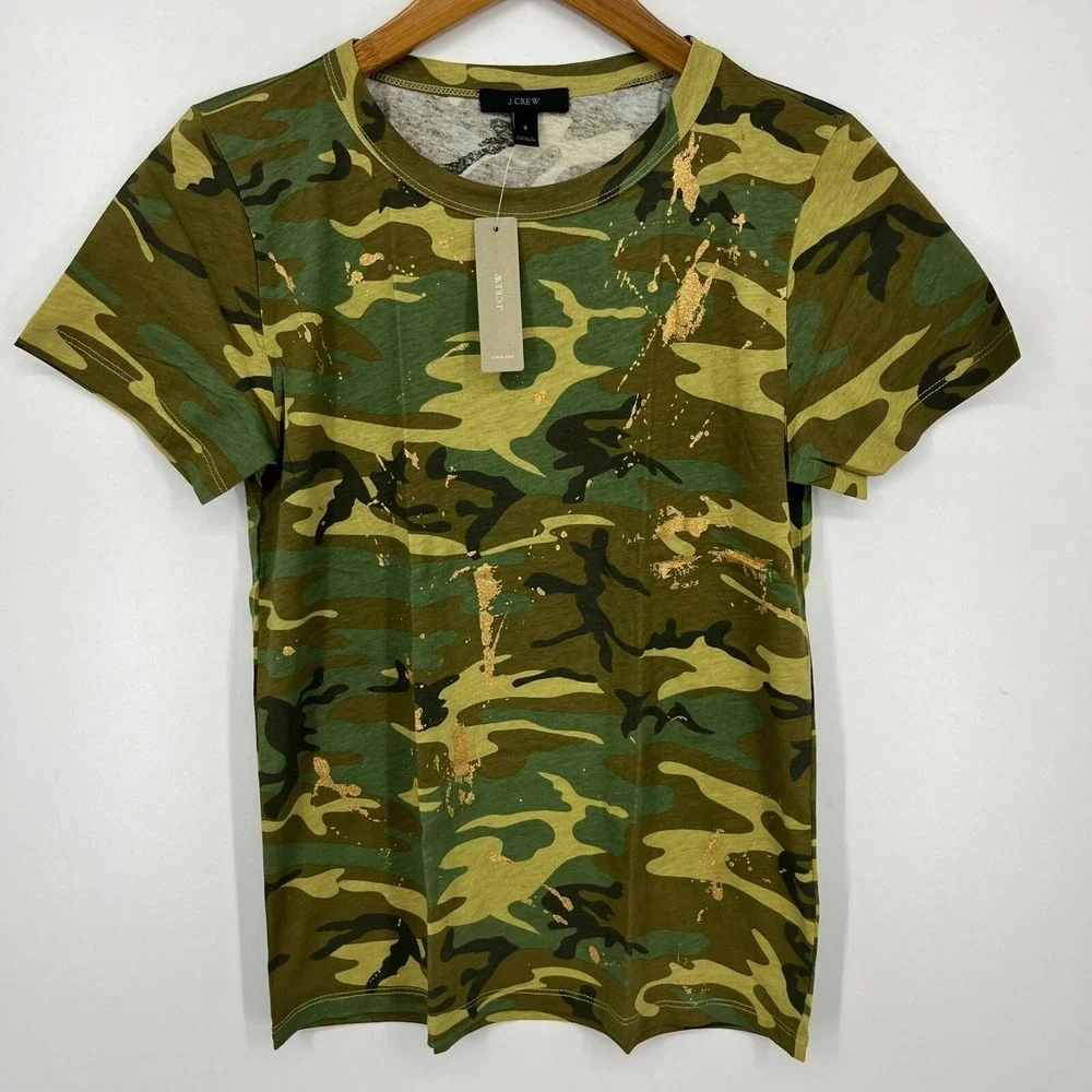 J. Crew Camouflage T-Shirt Women's Size S Green Camo Print Short Sleeve New‎ NWT